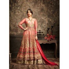 Blooming Dahlia and Gold Wedding Wear Anarkali Indian Pakistani Dress